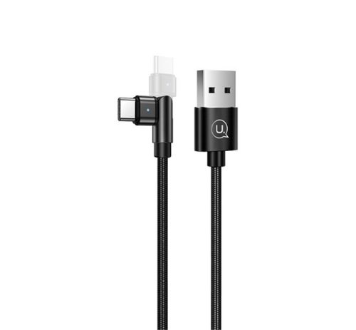 USAMS U60 adatkábel (USB - Type-C, gyorstöltő, 100cm, LED jelzés, forgatható fej) FEKETE