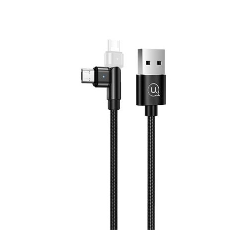 USAMS U60 adatkábel (USB - microUSB, 100cm, forgatható fej, LED jelzés) FEKETE