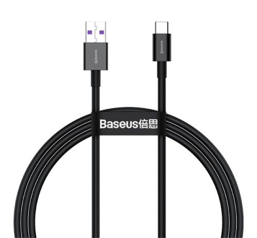 BASEUS adatkábel (USB - Type-C, 66W, törésgátló, gyorstöltő, 100cm) FEKETE