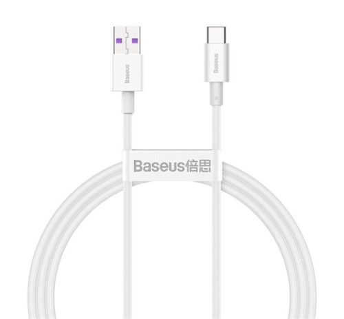 BASEUS adatkábel (USB - Type-C, 66W, törésgátló, gyorstöltő, 100cm) FEHÉR