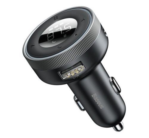 BASEUS bluetooth FM transmitter autós töltő 2 USB aljzat (17W, gyorstöltő, AUX, LED kijelző) FEKETE