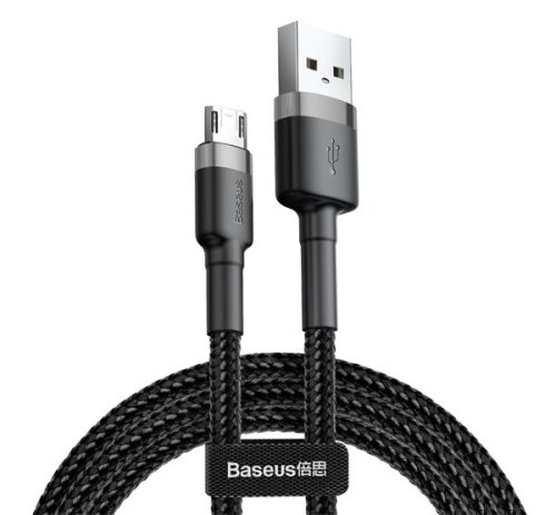 BASEUS CAFULE adatkábel (USB - microUSB, 2.4A, gyorstöltő 3.0, 100cm, cipőfűző) SZÜRKE/FEKETE