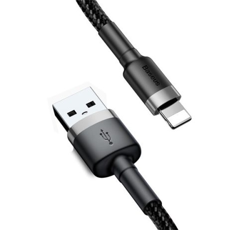 BASEUS CAFULE adatkábel (USB - lightning, 2A, gyorstöltő 3.0, 300cm, cipőfűző) FEKETE