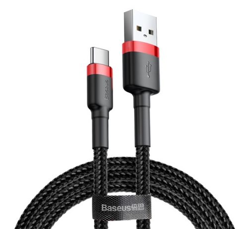 BASEUS CAFULE adatkábel (USB - Type-C, 3A, PD gyorstöltő 3.0, 100cm, cipőfűző) PIROS/FEKETE