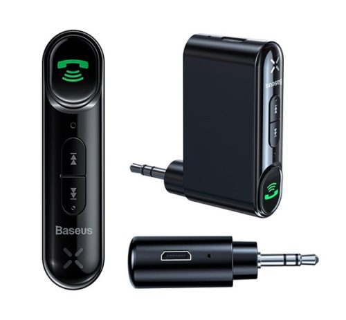 BASEUS QIYIN bluetooth audió adapter (microUSB aljzat, v5.0, 3.5mm jack, AUX + microUSB tápkábel) FEKETE