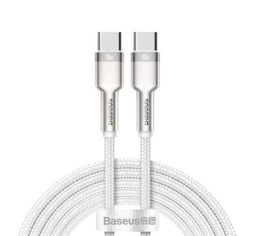 BASEUS CAFULE adatkábel (Type-C - Type-C, 100W, PD gyorstöltő, 200cm, cipőfűző) FEHÉR