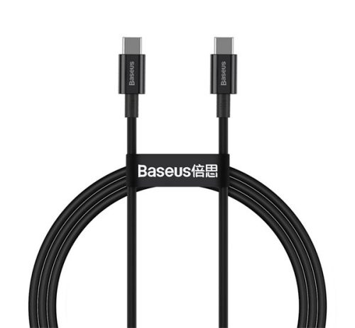 BASEUS SUPERIOR adatkábel (Type-C - Type-C, 100W, PD gyorstöltő, 100cm, törésgátló) FEKETE