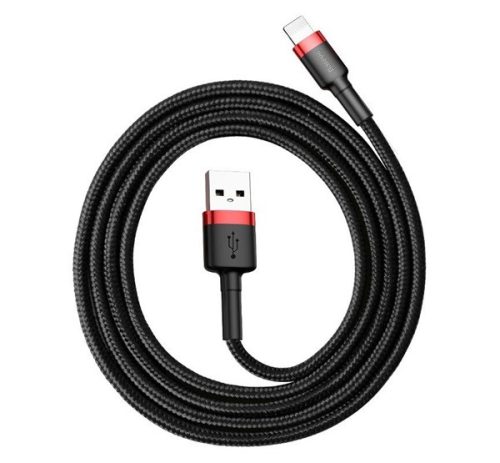 BASEUS CAFULE adatkábel (USB - lightning, 200cm, gyorstöltő 3.0, törésgátló, cipőfűző) FEKETE/PIROS