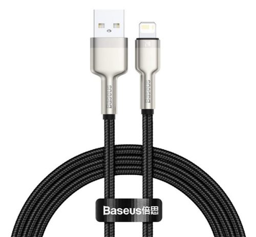 BASEUS CAFULE adatkábel (USB - lightning, 2.4A, gyorstöltő, 100cm, cipőfűző) FEKETE/EZÜST