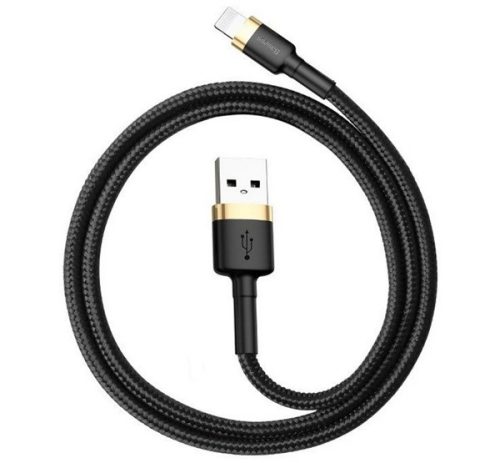 BASEUS CAFULE adatkábel (USB - lightning, 2A, gyorstöltő 3.0, 300cm, törésgátló) FEKETE/ARANY