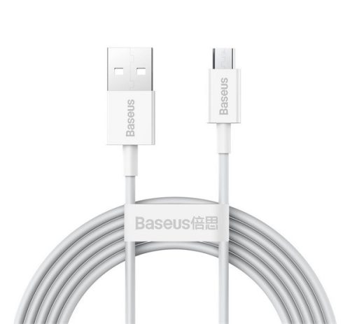 BASEUS SUPERIOR adatkábel (USB - microUSB, 2A, PD gyorstöltő, 200cm, törésgátló) FEHÉR