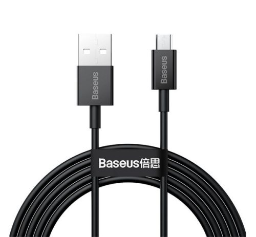 BASEUS SUPERIOR adatkábel (USB - microUSB, 2A, PD gyorstöltő, 200cm, törésgátló) FEKETE