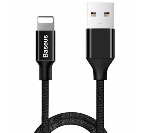 BASEUS YIVEN adatkábel (USB - lightning, 2A, gyorstöltő, 120cm, cipőfűző) FEKETE