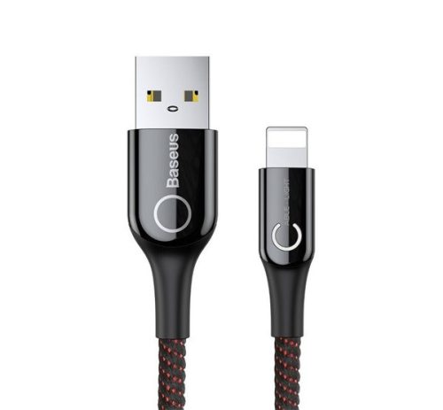 BASEUS adatkábel (USB - lightning, 2.4A, gyorstöltő, 100cm, LED jelzés, törésgátló) FEKETE