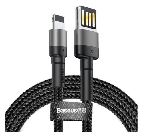 BASEUS CAFULE adatkábel (USB - lightning, 1500mAh, 200cm, törésgátló) FEKETE/SZÜRKE