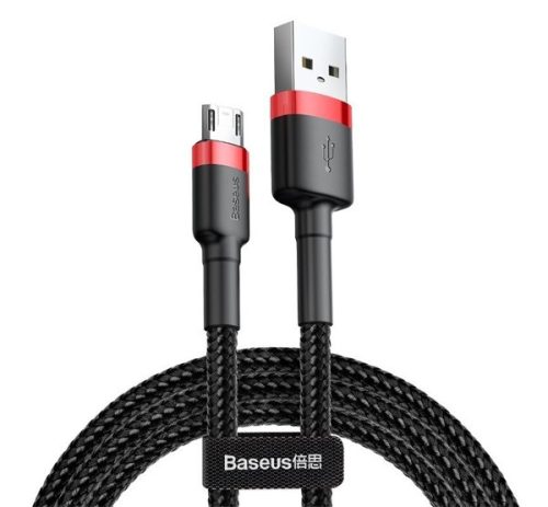 BASEUS CAFULE adatkábel (USB - microUSB, 2.4A, gyorstöltő 3.0, 100cm, törésgátló) PIROS/FEKETE