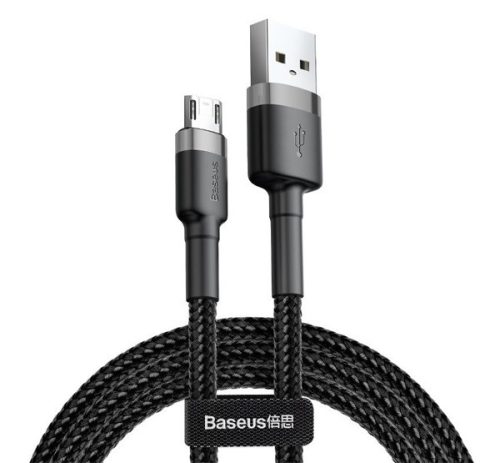 BASEUS CAFULE adatkábel (USB - microUSB, 2.4A, gyorstöltő 3.0, 50cm, törésgátló) SZÜRKE/FEKETE