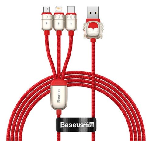 BASEUS töltőkábel 3in1 (USB - lightning/microUSB/Type-C, 3.5A, gyorstöltő, 120cm, cipőfűző) PIROS