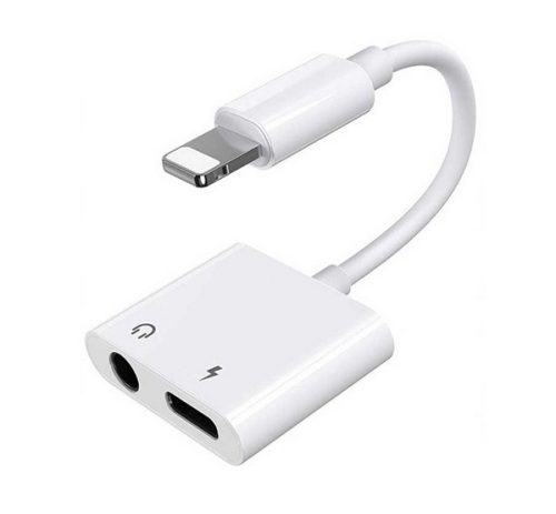 JOYROOM S-Y105 audió adapter és töltőkábel (elosztó, lightning+3.5mm jack aljzat - lightning) FEHÉR