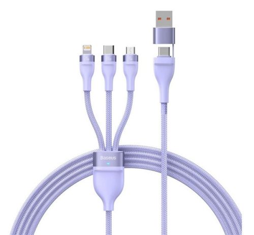 BASEUS adatkábel (2in1 USB/Type-C - 3in1 lightning/microUSB/Type-C, 5A, 100W, 120cm) LILA