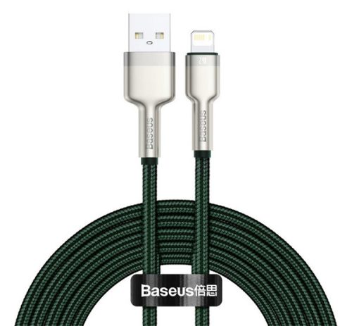 BASEUS CAFULE adatkábel (USB - lightning, 2.4A, gyorstöltő, 200cm, cipőfűző) SÖTÉTZÖLD