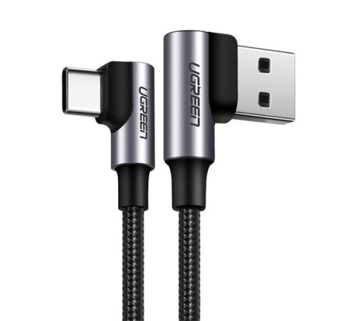 UGREEN adatkábel (USB - Type-C, 3A, gyorstöltő 3.0, 90 fokos, 50cm, törésgátló, cipőfűző) FEKETE