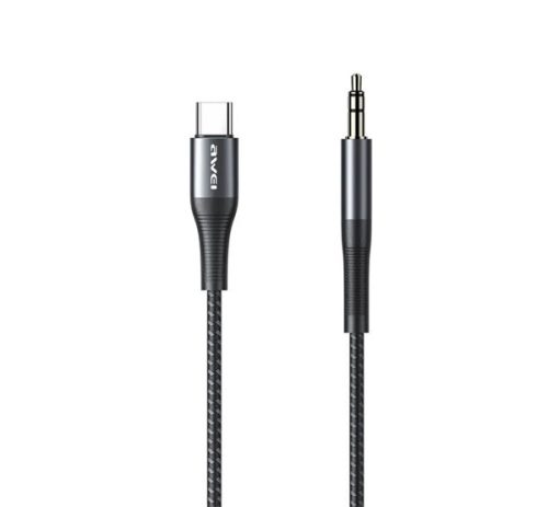 AWEI CL-116T audió kábel (3.5mm jack - Type-C, 100cm, cipőfűző) FEKETE