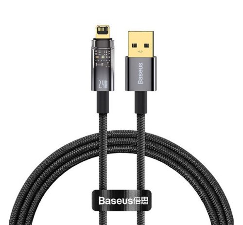 BASEUS EXPLORER adatkábel (USB - lightning, 2.4A, gyorstöltő, 100cm, cipőfűző) FEKETE