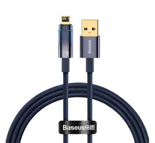 BASEUS EXPLORER adatkábel (USB - lightning, 2.4A, gyorstöltő, 100cm, cipőfűző) SÖTÉTKÉK