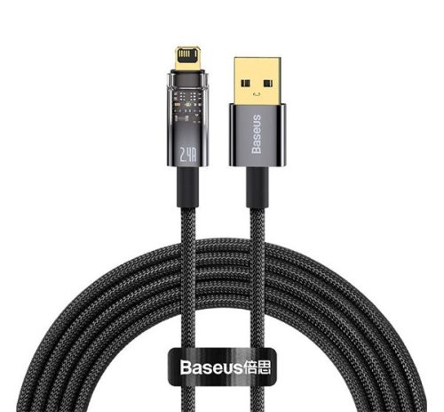 BASEUS EXPLORER adatkábel (USB - lightning, 2.4A, gyorstöltő, 200cm, cipőfűző) FEKETE