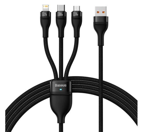 BASEUS FLASH SERIES adatkábel 3in1 (USB - lightning/microUSB/Type-C, 3.5A, gyorstöltő, 100W, 120cm) FEKETE