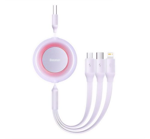 BASEUS adatkábel 3in1 (USB - lightning/microUSB/Type-C, 3.5A, 110cm, csévélhető) LILA