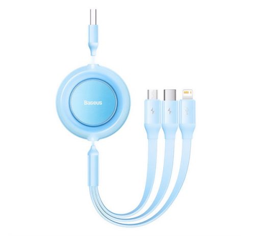 BASEUS adatkábel 3in1 (USB - lightning/microUSB/Type-C, 3.5A, 110cm, csévélhető) VILÁGOSKÉK