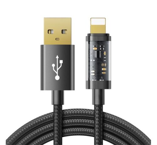 JOYROOM adatkábel (USB - lightning, 2.4A, 20W, PD gyorstöltő, 120cm, cipőfűző) FEKETE