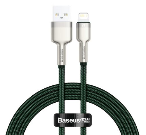 BASEUS CAFULE adatkábel (USB - lightning, 2.4A, gyorstöltő, 100cm, cipőfűző) SÖTÉTZÖLD