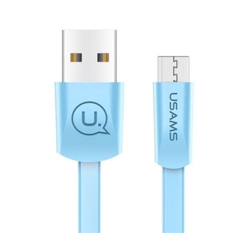 USAMS U2 adatkábel (USB - microUSB, 2A, gyorstöltő, 120cm, lapos kábel) VILÁGOSKÉK