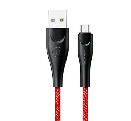 USAMS U41 adatkábel (USB - microUSB, 2A, gyorstöltő, 100cm, törésgátló, cipőfűző) PIROS