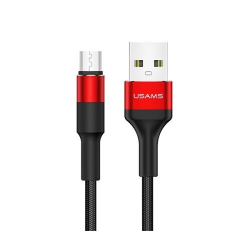 USAMS U5 adatkábel (USB - microUSB, 2A, gyorstöltő, 120cm, cipőfűző) PIROS