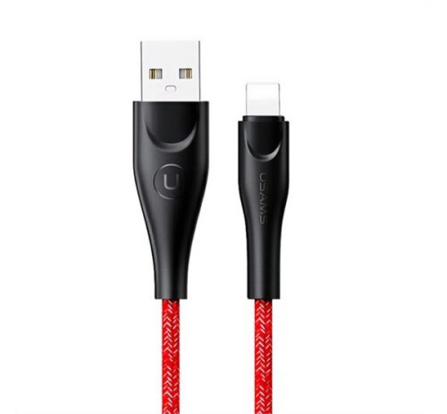 USAMS U41 adatkábel (USB - lightning, 2A, gyorstöltő, 100cm, törésgátló, cipőfűző) PIROS