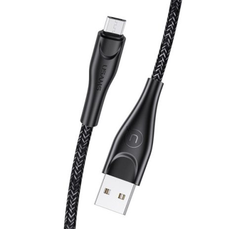 USAMS U41 adatkábel (USB - microUSB, 2A, gyorstöltő, 200cm, törésgátló, cipőfűző) FEKETE