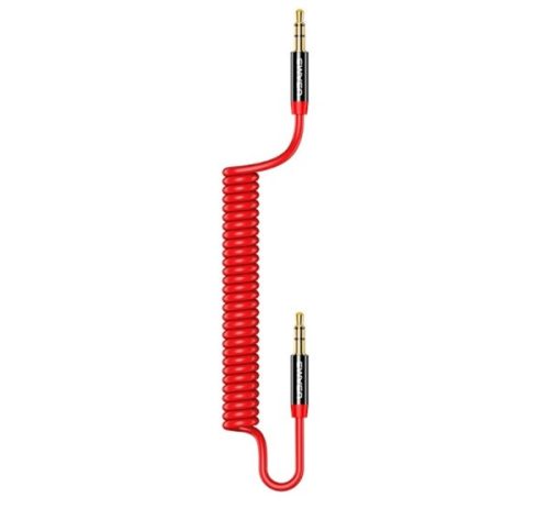 USAMS audió kábel (3.5mm jack - 3.5mm jack, 120cm, spirálkábel) PIROS