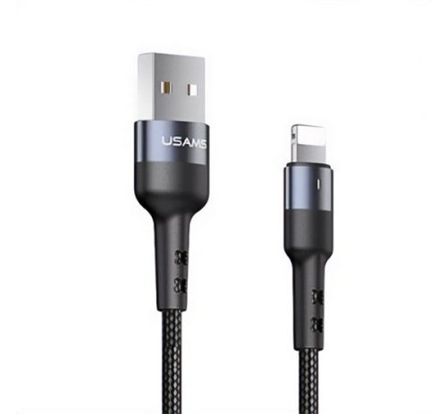 USAMS U26 adatkábel (USB - lightning, 2A, gyorstöltő, 100cm, törésgátló, LED jelzés) FEKETE