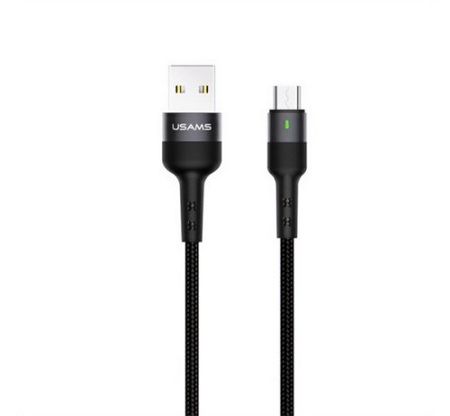 USAMS U26 adatkábel (USB - microUSB, 2A, gyorstöltő, 100cm, törésgátló, LED jelzés) FEKETE