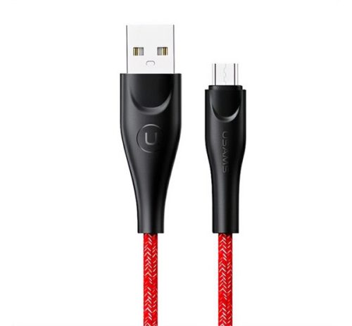 USAMS U41 adatkábel (USB - microUSB, 2A, gyorstöltő, 300cm, törésgátló, cipőfűző) PIROS