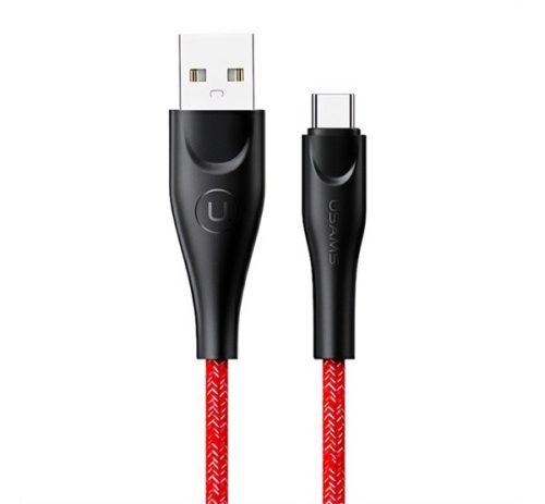 USAMS U41 adatkábel (USB - Type-C, 2A, gyorstöltő, 200cm, törésgátló, cipőfűző) PIROS