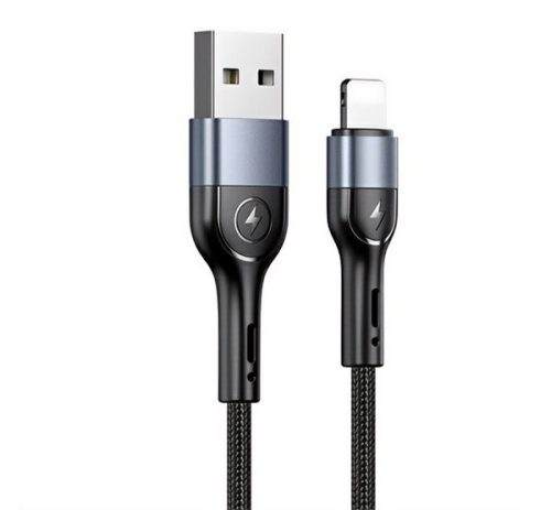 USAMS U55 adatkábel (USB - lightning, 2A, gyorstöltő, 100cm, cipőfűző) FEKETE