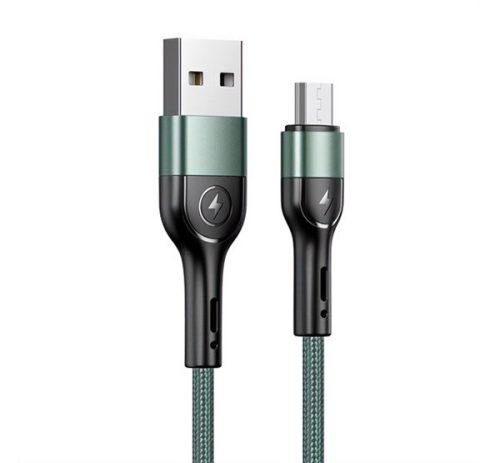 USAMS U55 adatkábel (USB - microUSB, 2A, gyorstöltő, 100cm, cipőfűző) SÖTÉTZÖLD