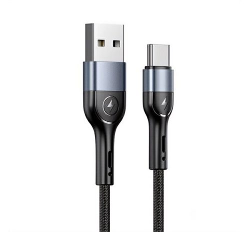 USAMS U55 adatkábel (USB - Type-C, 2A, gyorstöltő, 100cm, cipőfűző) FEKETE