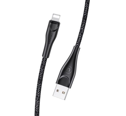 USAMS U41 adatkábel (USB - lightning, 2A, gyorstöltő, 300cm, törésgátló, cipőfűző) FEKETE