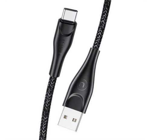 USAMS U41 adatkábel (USB - Type-C, 2A, gyorstöltő, 300cm, törésgátló, cipőfűző) FEKETE